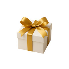 Elegant White Gift Box with Golden Ribbon on Transparent Background for Event Design