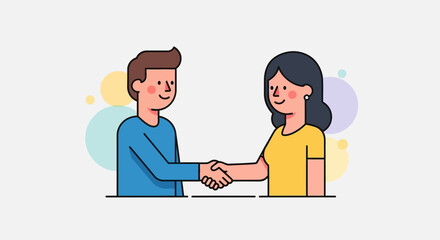 Fototapeta premium Business People Handshaking Vector Illustration. Man and Woman Agreement, Partnership, or Deal Concept.