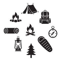 Camping icons vector illustration, Clean minimal vector silhouette