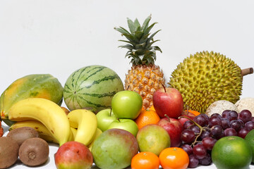 Assorted Summer Fruits Flat Lay Background.