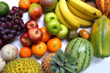 Fresh Mixed Fruits Background on White.