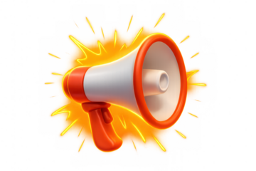Megaphone loudspeaker 3d icon broadcasting an important alert message and announcement on a transparent background