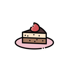 This image features a chocolate cake with strawberries and cream. Ideal for food or festive designs, with scalable color options.