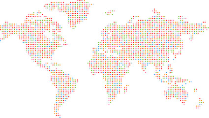 Map of the world with dots. Abstract world map created with colorful halftone dots on a transparent background.