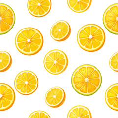 Seamless citrus slice pattern with vibrant lemons and oranges. Ideal for summer design, packaging, textile prints, kitchen decor, healthy food branding, and refreshing-themed visuals.