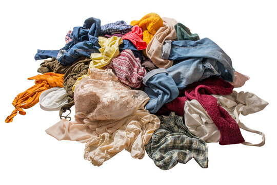 pile of used clothes on a light background. Second hand for recycling