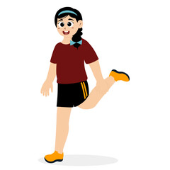 Woman doing quadriceps stretch, cool-down exercise. Balance pose, flexibility improvement. Flat vector illustration isolated on white background, warm-up movement for sports
