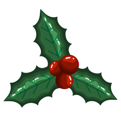 Holly Leaves and Red Berries Clipart