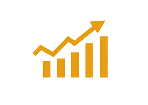 Rising chart. Arrow up, gold on black background