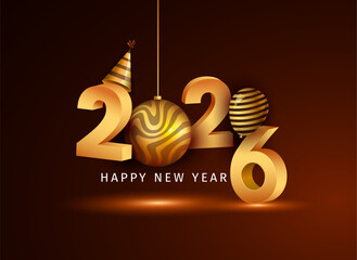 2026 Happy New Year 3D Style Poster or Card Design
