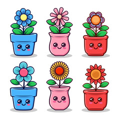Cute flower character cartoon vector design collection