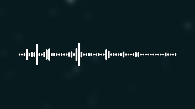 White sound wave equalizer bars pulsating on dark background with bokeh lights abstract audio visualization digital signal processing concept