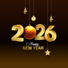 2026 Happy New Year 3D Style Poster or Card Design