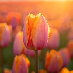 Soft-hued tulip in golden light