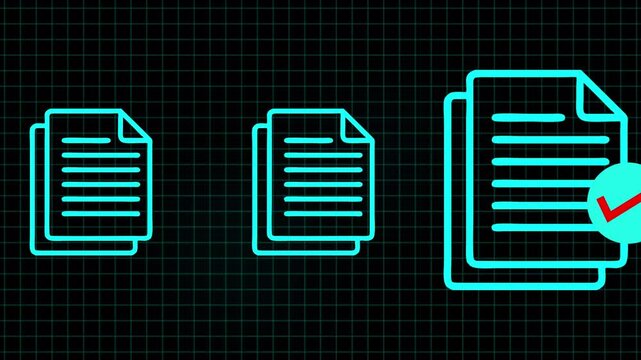 Digital Document Approval Process Workflow Success Checkmark Icon Animation on Grid Background - Powered by Adobe