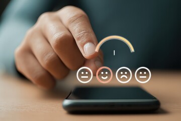Customer Satisfaction Feedback Evaluation with Emoticons on Mobile Phone Interface. Online Service and Product Review Survey Concept with Emotion Slider.