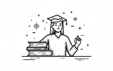 School college or graduation in  Continuous Line Drawing of Vector One Line Style Icon Hand Drawn Illustration. High quality