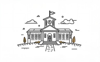 School college or graduation in  Continuous Line Drawing of Vector One Line Style Icon Hand Drawn Illustration. High quality