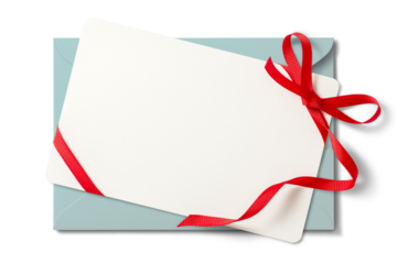 リボンを結んだカードと水色の封筒