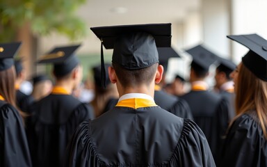 Student group on his graduation ceremony in graduation hat. High quality