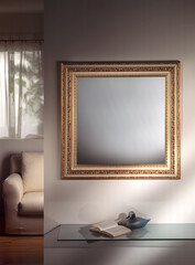 Single shot photo of a room with a mirror