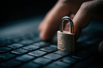 Padlock on Laptop Security Key: Internet Data Protection Authentication with Cybersecurity Network Technology Systems for Secure Access and Data Privacy in Digital World