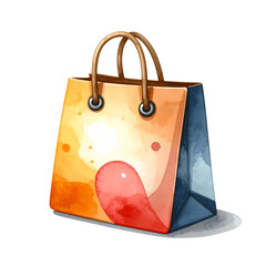 Elegant shopping bag with artistic watercolor design, isolated on white and transparent PNG format