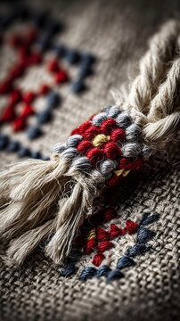 loom with unfinished fabric showcasing cultural artistic patterns in progress