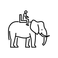 Riding an elephant outline icon. Tourist riding an elephant line art illustration.