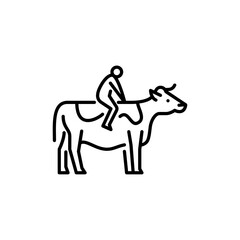 Cow Riding outline icon. Riding a cow line art illustration.