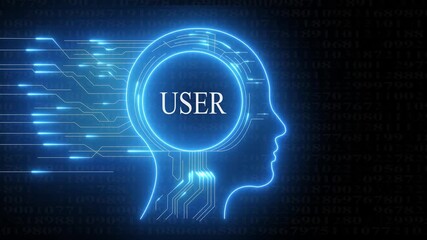 A I human head silhouette with glowing circuit lines and digital data background representing artificial intelligence user interface and technology concept - Powered by Adobe