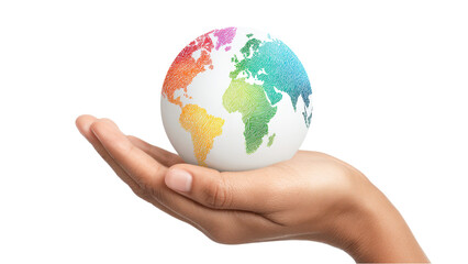 Colorful World Globe in Hand: Global Awareness Concept