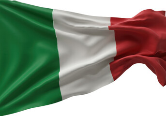 Obraz premium Vibrantly unfurling Italian flag, extreme macro close-up, showcasing lustrous fabric, deep folds, dynamic ripples against a transparent background with cast shadow. Concept of national pride