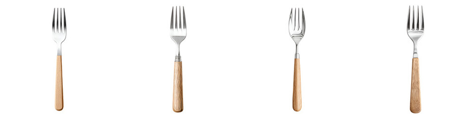 Four Forks with Wooden Handles Isolated on White