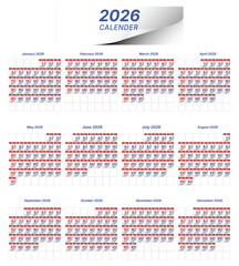 2026 calendar isolated on white background featuring a clean modern layout with clearly visible dates and months ideal for event planning and scheduling activities