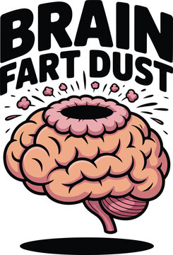 Stylized cartoon brain exploding pink dust illustration