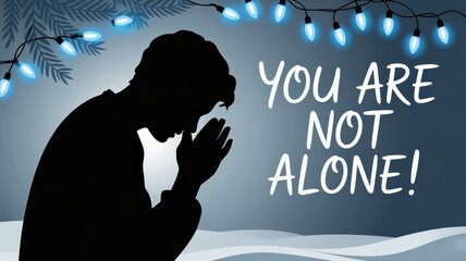 Silhouette of a person in quiet reflection with a heartfelt reminder of companionship and hope during the winter season. Blue Christmas Service