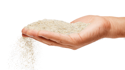 Hand Holding and Releasing Sand Isolated on White