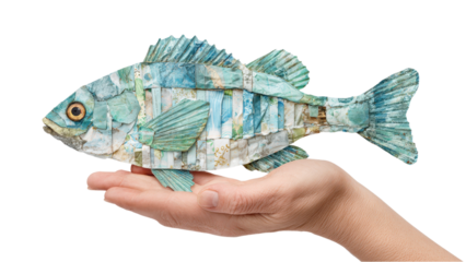 Hand Holding Fish Made of Maps - Conceptual Travel Art