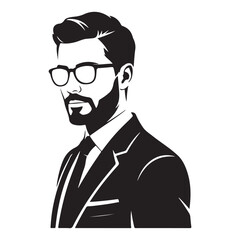 Stylish Bearded Man in Suit and Glasses Vector Illustration