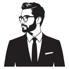 Stylish Bearded Man in Suit and Glasses Vector Illustration