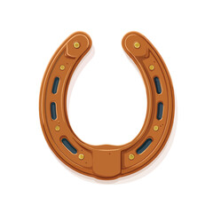 A detailed illustration of a classic horseshoe presented as a flat lay and isolated on a white background isolated on white background