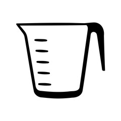 Illustration of a simple black and white measuring cup with volume markings