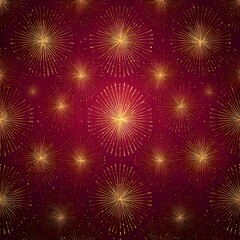 Fototapeta premium Elegant golden starburst patterns radiate against a textured crimson background creating a luxurious and festive abstract design aesthetic perfectly.