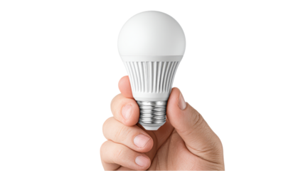 Hand Holding a White LED Light Bulb Isolated