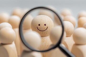Customer Experience Focus Finding Talent Smiling Person Magnifying Glass Recruit Excellent Candidate Finding the Right Candidate Concept Identifying Potential Individual