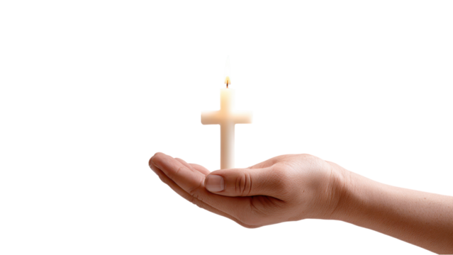 Hand Holding Cross Candle for Faith and Hope