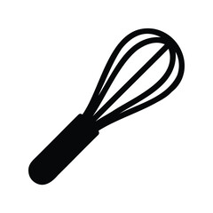 A simple line drawing of a black kitchen whisk isolated on white