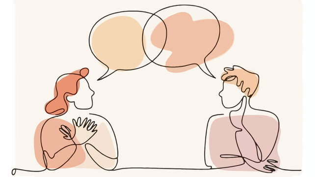 Two people in conversation with speech bubbles
