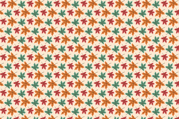 Seamless vector illustration featuring a pattern of colorful autumn leaves. The design includes red, orange, and green leaves, creating a vibrant, natural texture suitable for backgrounds.